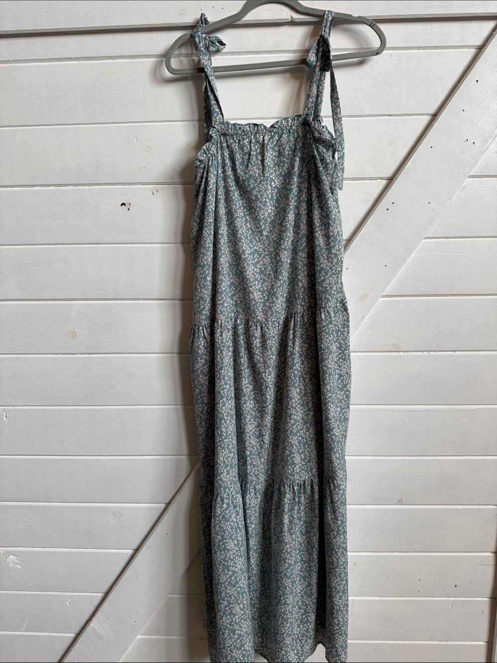 Sleeveless Tie-Shoulder Floral Maxi Dress in Sage Green Shop Stevie